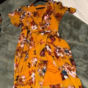 SLNY Orange and Black Floral Dress